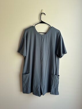 Women’s Oversized Tee Romper - Blue/Grey